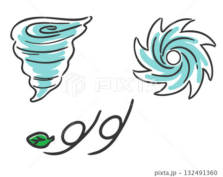 台風と竜巻と風のイラストセット　ベクター 132491360