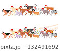 クリスマスのファッションで散歩する犬のグループ クリスマスのファッションで散歩する犬のグループ 132491692