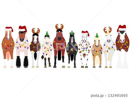 クリスマスのファッションで立つ馬たち 132491693