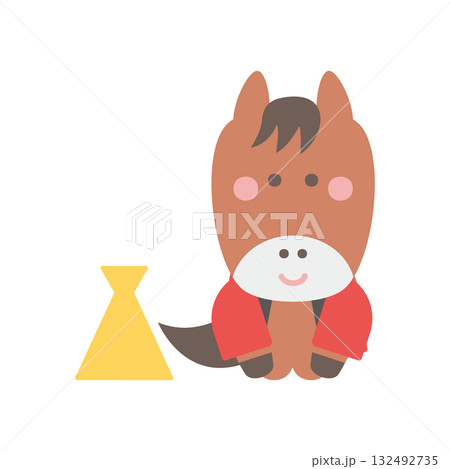 メガホンを置いて挨拶する法被姿のかわいい馬のキャラクターイラスト素材 メガホンを置いて挨拶する法被姿のかわいい馬のキャラクターイラスト素材 132492735