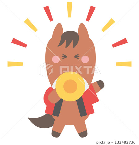 メガホンで呼び込みする法被姿の正面を向いたかわいい馬のキャラクターイラスト素材 メガホンで呼び込みする法被姿の正面を向いたかわいい馬のキャラクターイラスト素材 132492736