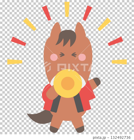 メガホンで呼び込みする法被姿の正面を向いたかわいい馬のキャラクターイラスト素材 メガホンで呼び込みする法被姿の正面を向いたかわいい馬のキャラクターイラスト素材 132492736