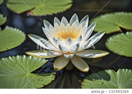 Water lily flower in the dark water surface Water lily flower in the dark water surface 132493264