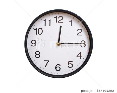 Round wall clock showing 00:15 or 12:15 isolated on white background. Concept of time, punctuality, deadline, or beginning of a new day. Round wall clock showing 00:15 or 12:15 isolated on white background. Concept of time, punctuality, deadline, or beginning of a new day. 132493868