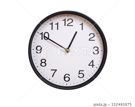 Round wall clock showing 00:50 or 12:50 isolated on white background. Concept of time, punctuality, deadline, or beginning of a new day. Round wall clock showing 00:50 or 12:50 isolated on white background. Concept of time, punctuality, deadline, or beginning of a new day. 132493875