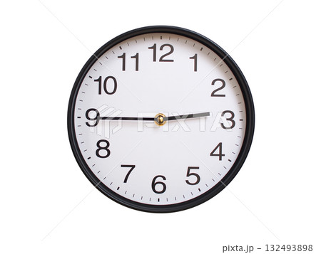 Round wall clock showing 02:45 or 14:45 isolated on white background. Concept of time, punctuality, deadline, or beginning of a new day. Round wall clock showing 02:45 or 14:45 isolated on white background. Concept of time, punctuality, deadline, or beginning of a new day. 132493898