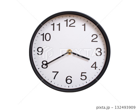 Round wall clock showing 03:40 or 15:40 isolated on white background. Concept of time, punctuality, deadline, or beginning of a new day. 132493909