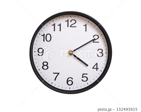 Round wall clock showing 04:10 or 16:10 isolated on white background. Concept of time, punctuality, deadline, or beginning of a new day. Round wall clock showing 04:10 or 16:10 isolated on white background. Concept of time, punctuality, deadline, or beginning of a new day. 132493915