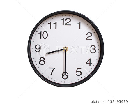 Round wall clock showing 08:30 or 20:30 isolated on white background. Concept of time, punctuality, deadline, or beginning of a new day. 132493979