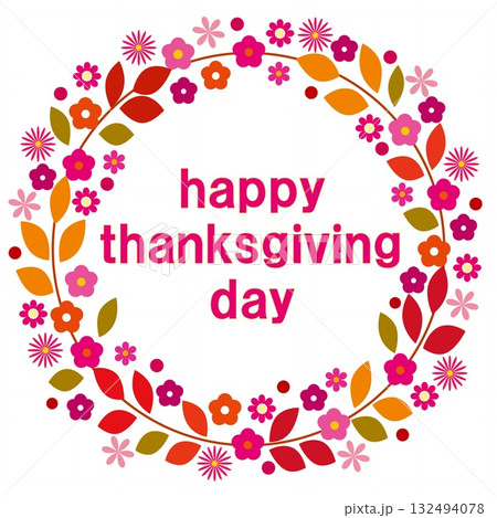 ハッピーサンクスギビングデー　happy thanksgiving day　白背景 132494078