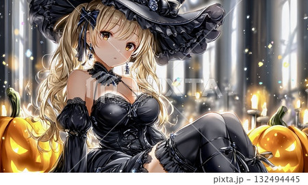 パンプキンと魔法の光に包まれた妖艶な美人 132494445