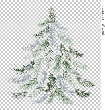 Watercolor cartoon Christmas tree without decorations. Hand drawn pine illustration for winter design and holiday card. Isolated evergreen element. 132494447