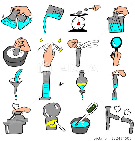 様々な科学実験の操作のシンプルイラストセット 132494500