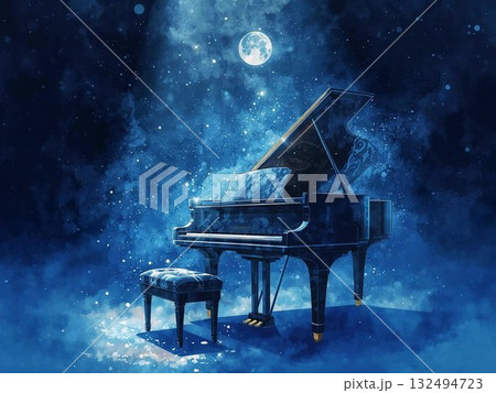 月光のピアノ – 音の情景素材 132494723