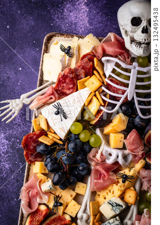 Assortment of cheese and meat appetizers 132495438