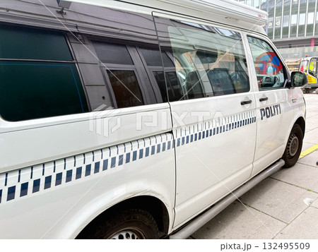 Close-Up of a Danish Police Car in Copenhagen 132495509