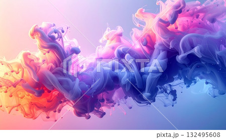 墨の流れとホログラム光彩が交わる抽象アート 墨の流れとホログラム光彩が交わる抽象アート 132495608