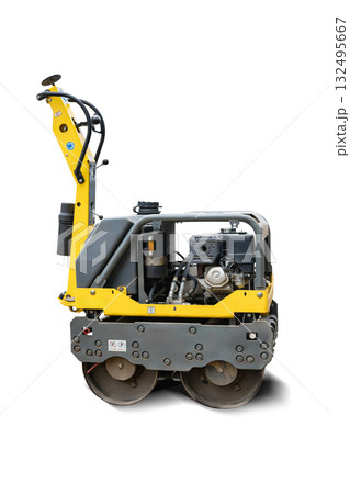 Compact double drum roller used for construction projects in urban areas to compact soil and asphalt Compact double drum roller used for construction projects in urban areas to compact soil and asphalt 132495667