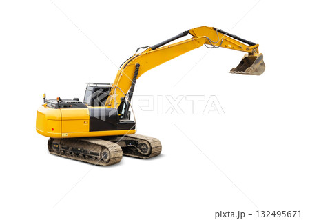 Heavy duty excavator ready for construction tasks in an isolated environment Heavy duty excavator ready for construction tasks in an isolated environment 132495671