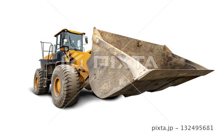 Heavy machinery used for construction work in isolated area with clear background and detailed view 132495681