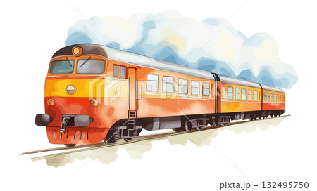 Train to the Clouds. Train to the Clouds hand drawn watercolor illustration 132495750