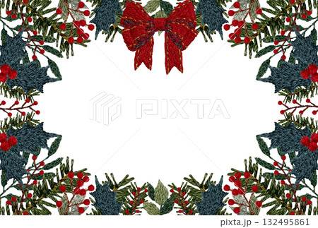 【クリスマス枠】手刺繍イラスト素材 132495861