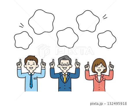 あしらいと、会社の魅力をアピールする上司・部下の上半身ベクターイラスト素材＿カラー 132495918