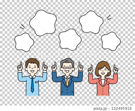 あしらいと、会社の魅力をアピールする上司・部下の上半身ベクターイラスト素材＿カラー 132495918