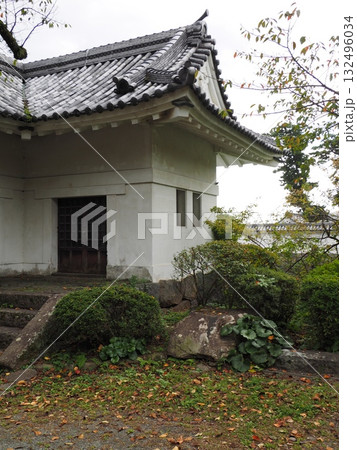 小田原城址：秋の紅葉と趣ある瓦屋根の日本建築 132496034