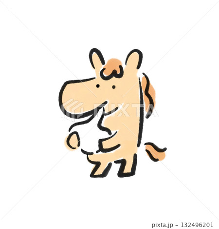 正月に餅を食べるかわいい馬 正月素材 墨絵 手描き 正月に餅を食べるかわいい馬 正月素材 墨絵 手描き 132496201