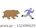 走って追いかけてくる熊と逃げている男性のシンプルな線画ベクターイラスト 132496629