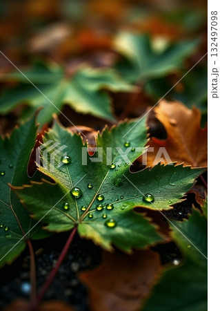 水滴のついた葉っぱ 132497098