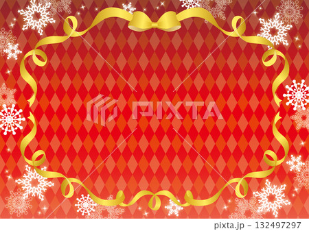 雪の結晶とリボンの背景 赤 雪の結晶とリボンの背景 赤 132497297