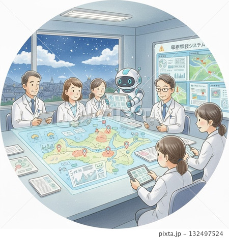 水彩画 AIのある暮らし：危機管理と災害対策を支援するAIとドローン　気象観測とAI予測 132497524
