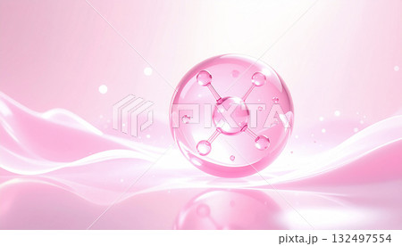 ピンクの美容分子が輝く抽象背景|ヒアルロン酸・コラーゲン・セラミド・ナイアシンアミド配合をイメージし ピンクの美容分子が輝く抽象背景|ヒアルロン酸・コラーゲン・セラミド・ナイアシンアミド配合をイメージし 132497554