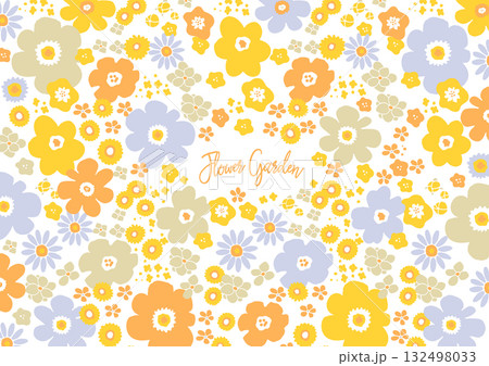 春の小花が広がる明るいフラワーパターン背景イラスト 132498033