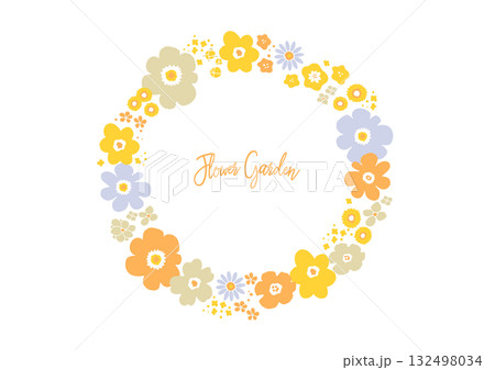 春の花で飾るナチュラルなフラワーリース背景イラスト 132498034