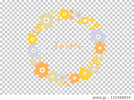 春の花で飾るナチュラルなフラワーリース背景イラスト 132498034