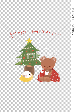 クリスマスツリーとシマエナガとくま クリスマスツリーとシマエナガとくま 132498165