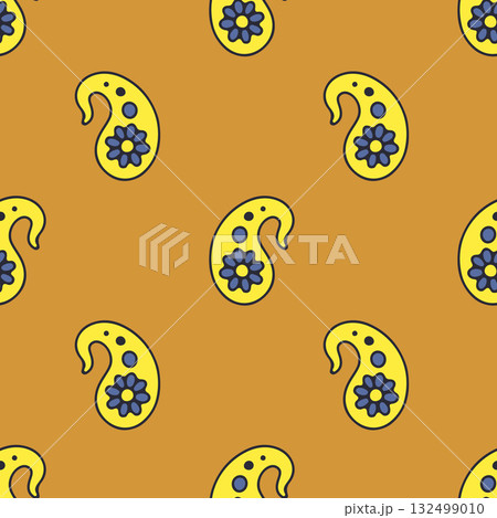Hand drawn intricate Paisley seamless pattern on orange background Hand drawn intricate Paisley seamless pattern on orange background 132499010