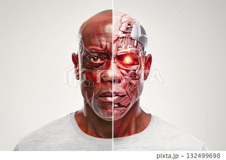 Split screen showing middle age black man and...のイラスト素材 [132499698] - PIXTA