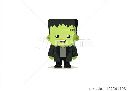 Cute cartoon Frankenstein character illustration with vibrant colors and playful expression 132501308