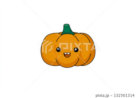 Cute cartoon pumpkin character with a smiling face and playful expression for Halloween concept 132501314