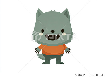 Cute cartoon wolf character in orange shirt, perfect for Halloween-themed illustrations and designs 132501315
