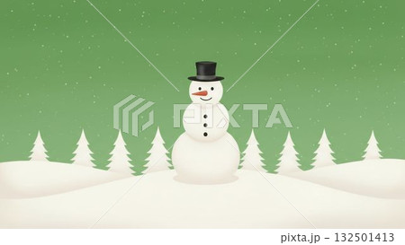 冬の雪景色の中に立つシルクハットをかぶった雪だるまのシンプルなイラスト 冬の雪景色の中に立つシルクハットをかぶった雪だるまのシンプルなイラスト 132501413