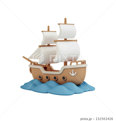 海原を行く帆船の立体イラスト 132501426