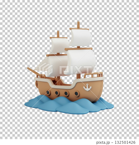 海原を行く帆船の立体イラスト 132501426