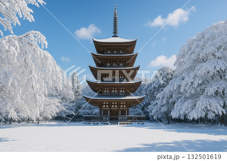 五重塔　醍醐寺　雪景色 132501619