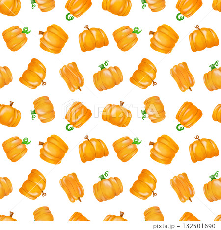 水彩風カボチャのシームレスパターン｜秋・ハロウィン・背景・包装紙デザイン・壁紙素材 132501690