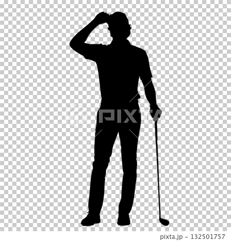 一位男高爾夫球手的剪影圖標，他的右手放在帽子上 132501757